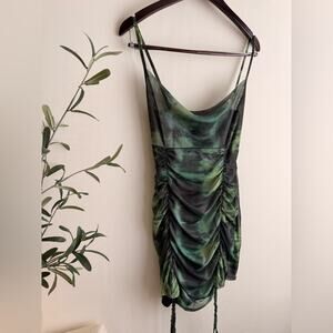 NWT PrettyLittleThing Green Tie Dye Ruched Bodycon Dress 6